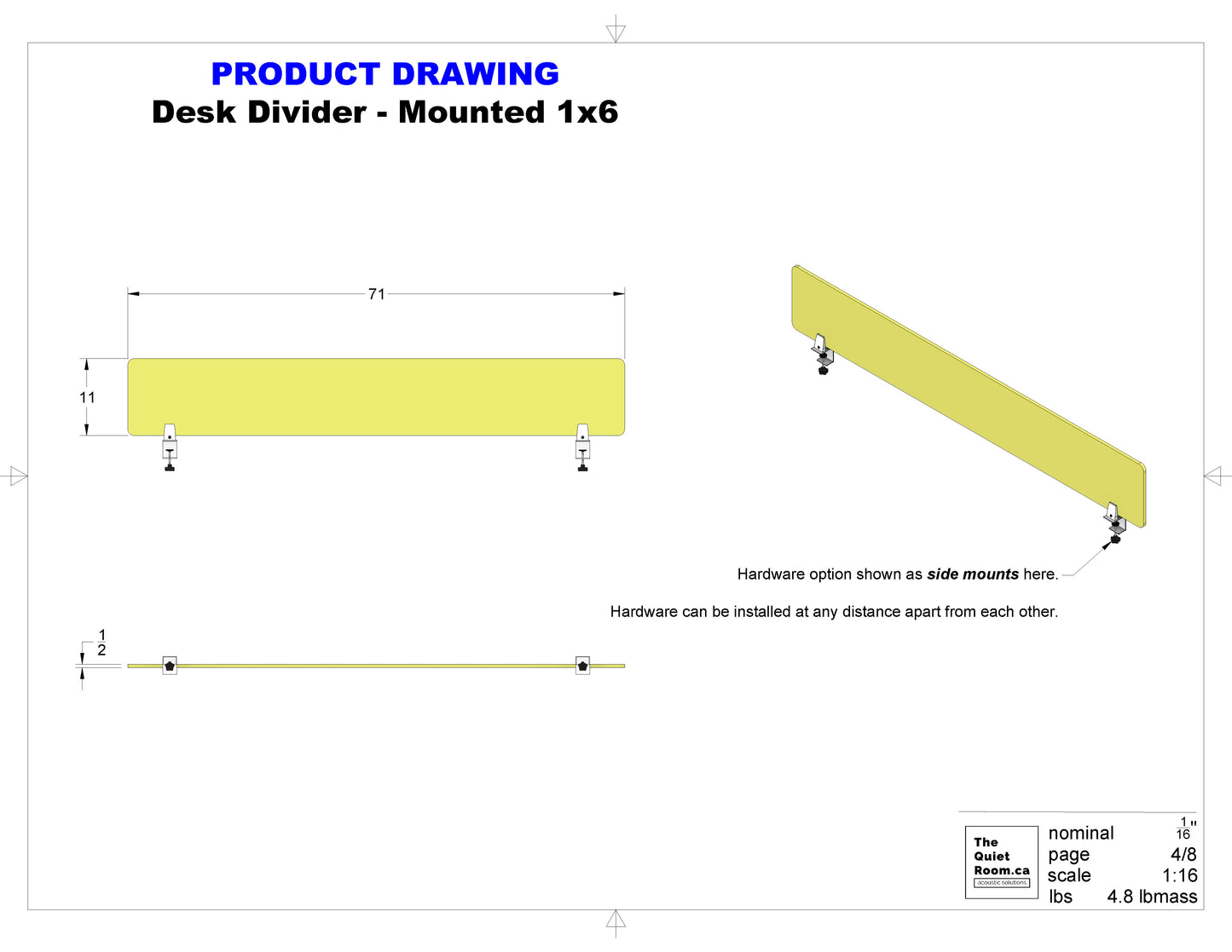 Acoustic Desk Divider Pack - Mounted 1x6