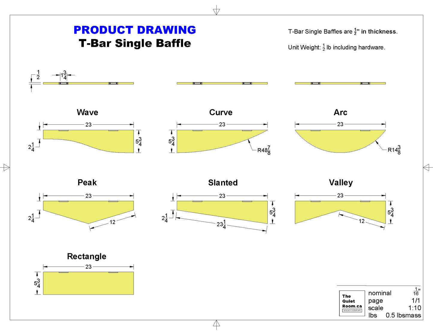 Acoustic T-Bar Single Baffle - Arc