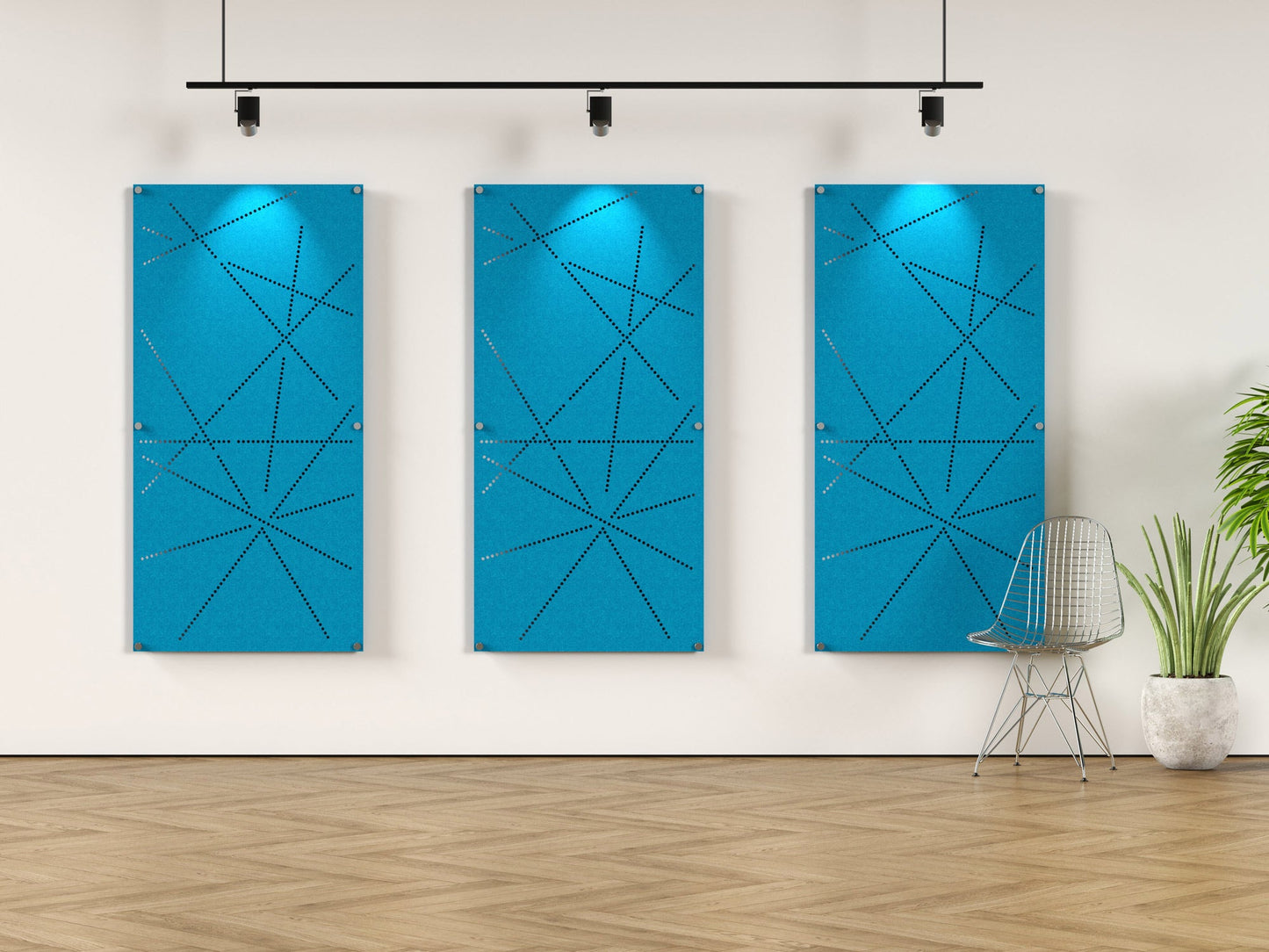 Acoustic felt wall panels with standoffs - 4x8 - Light Show - room view render