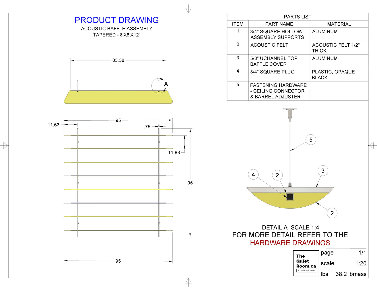 Acoustic Tapered Baffle Assembly 12" High x 8'x8'