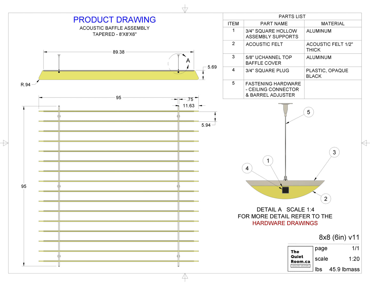 Acoustic Tapered Baffle Assembly 6" High x 8'x8'