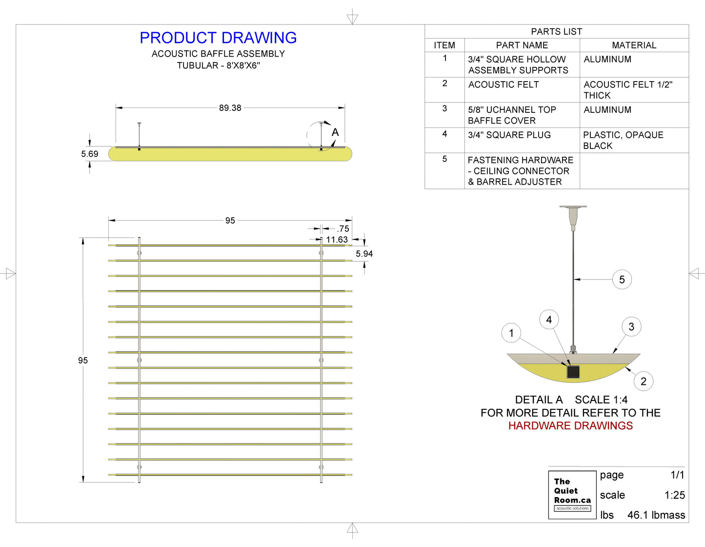 Acoustic-baffle-assembly-8x8_6in_Drawing-Tubular