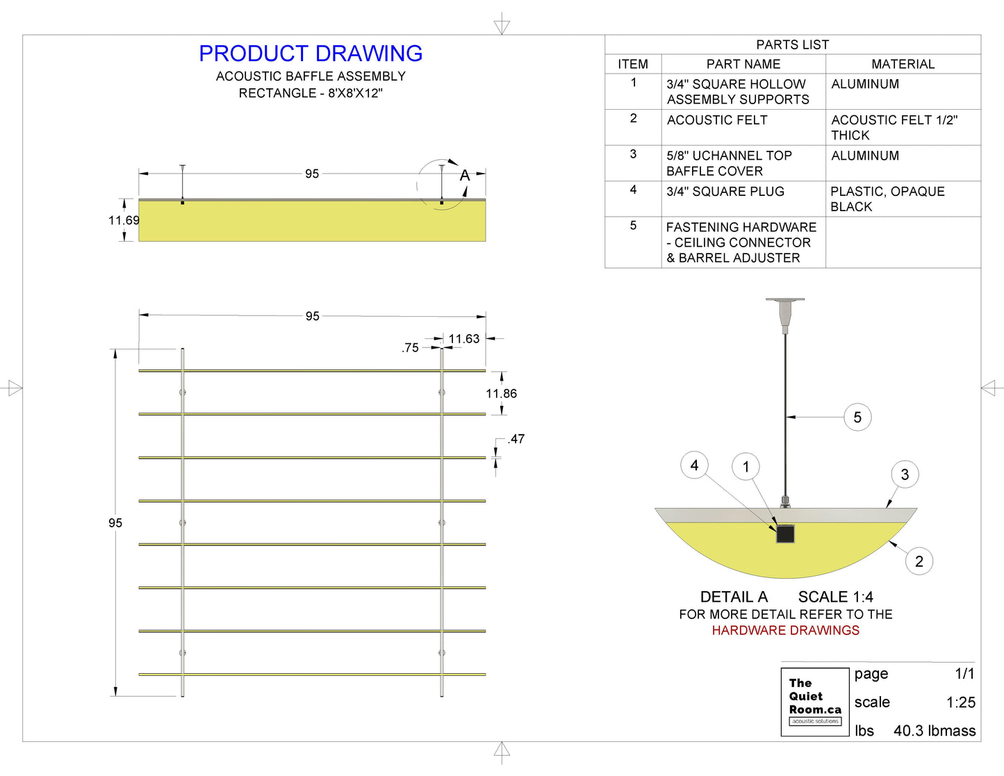 Acoustic-Ceiling- Baffle-Assembly-Rectangle-Drawing-8X8X12