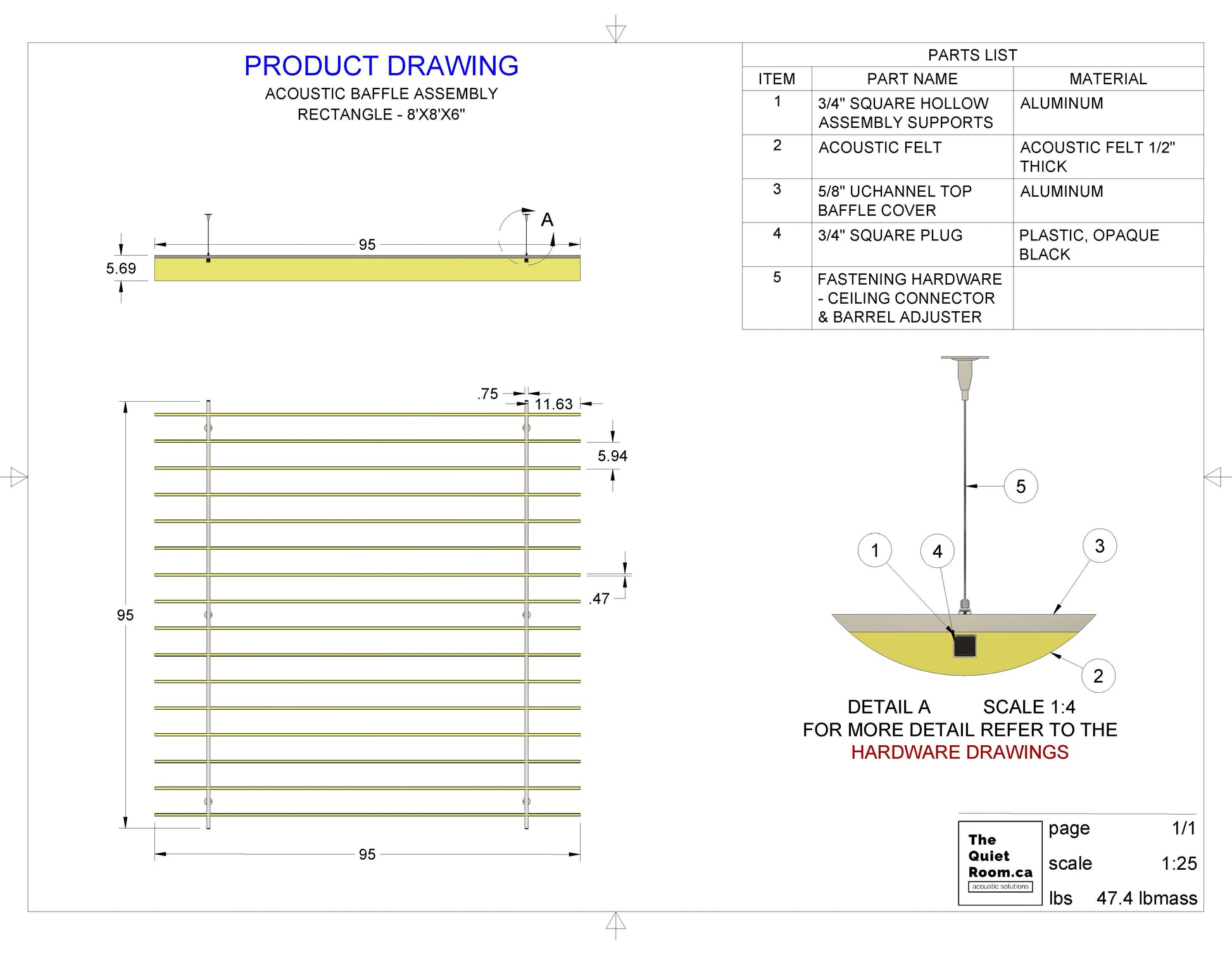 Acoustic-Ceiling- Baffle-Assembly-Rectangle-Drawing-8X8X6