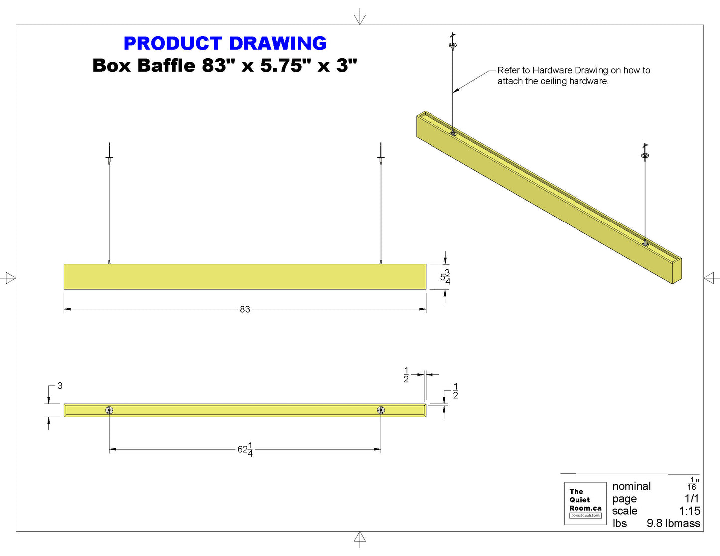 Acoustic Box Baffle Medium 83" x 5.75" x 3"