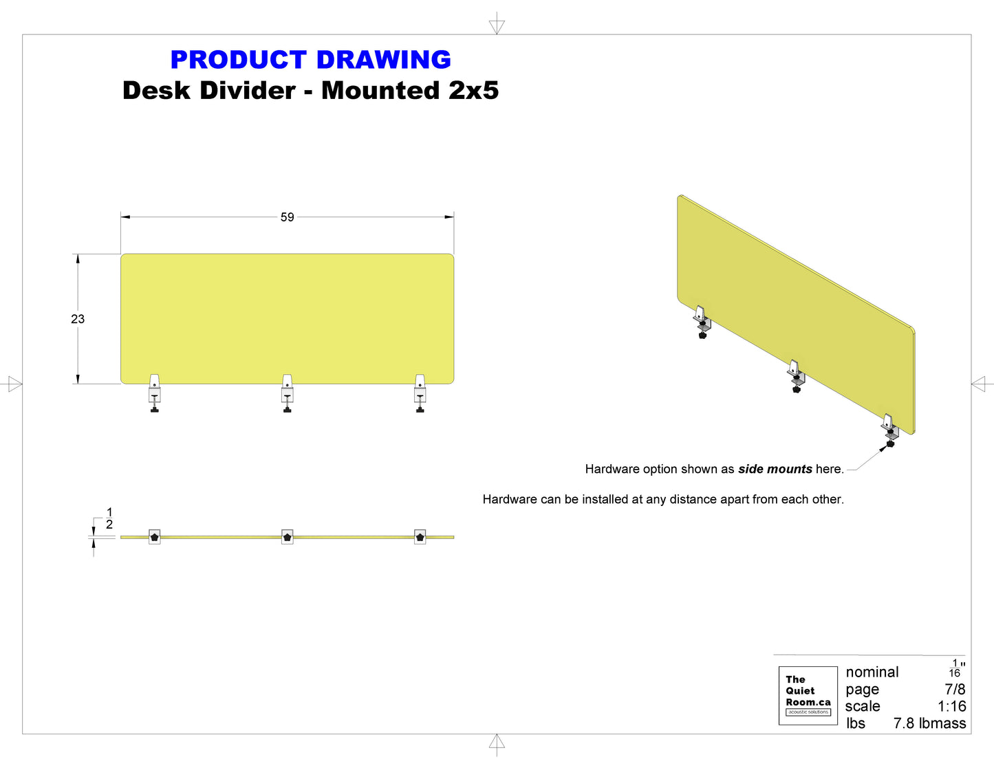 Acoustic Desk Divider - Mounted 2x5