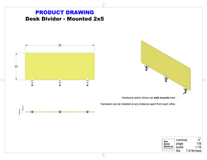 Acoustic Desk Divider - Mounted 2x5