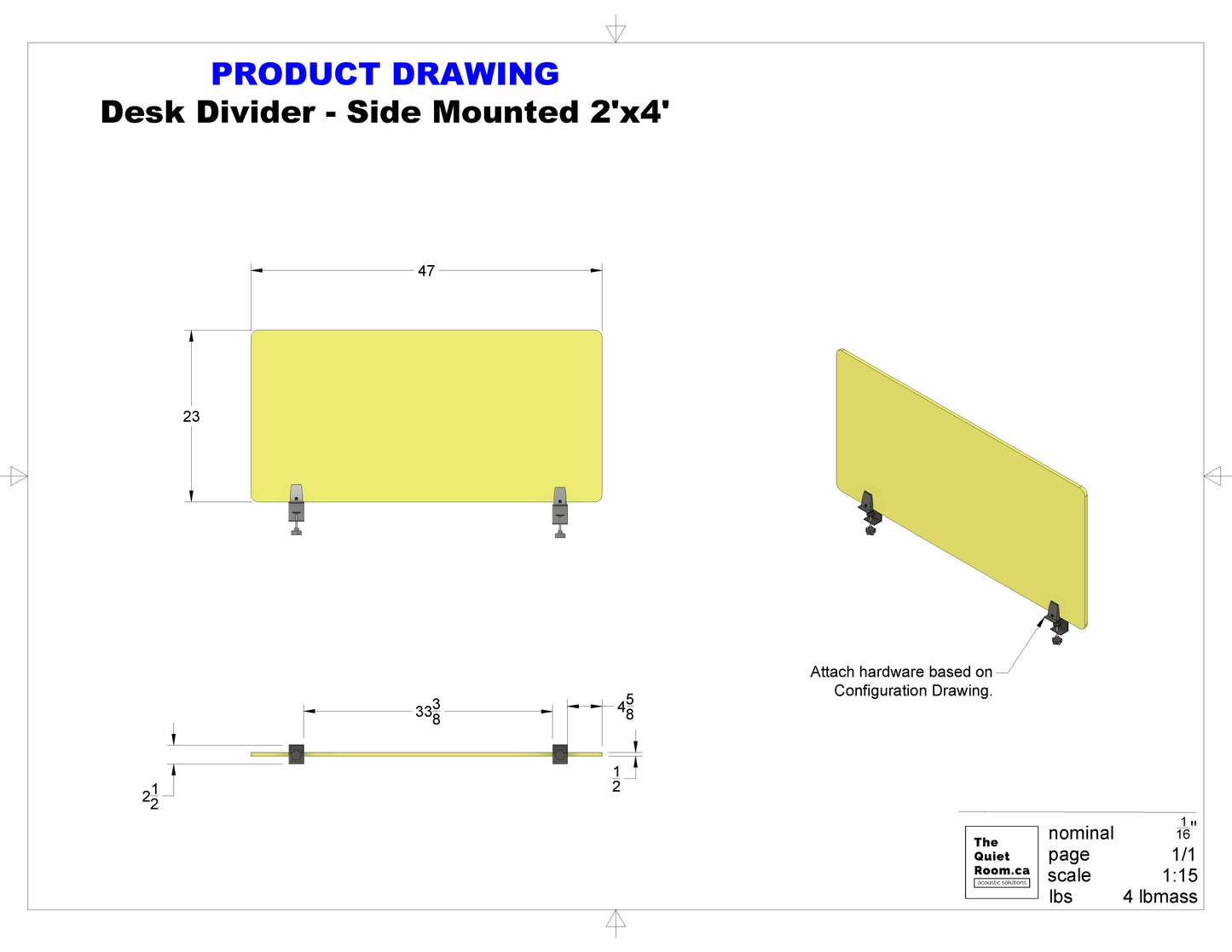 Acoustic Desk Divider - Side Mounted