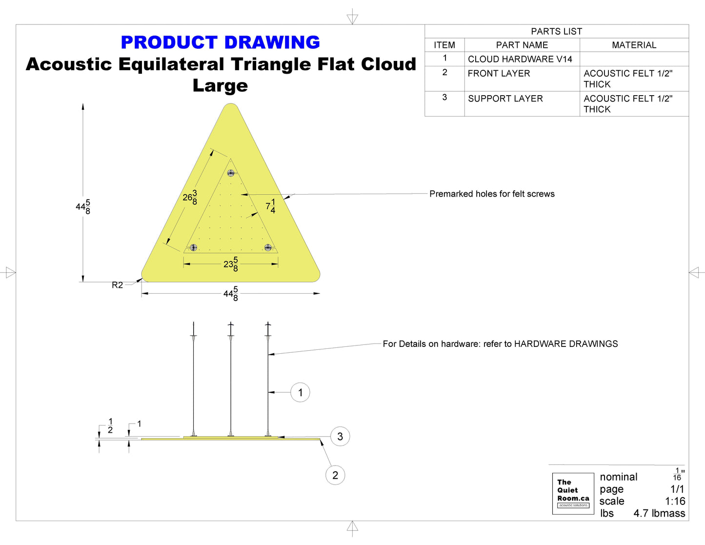 Acoustic Geometric Cloud - Large Equilateral Triangle 44-5/8"