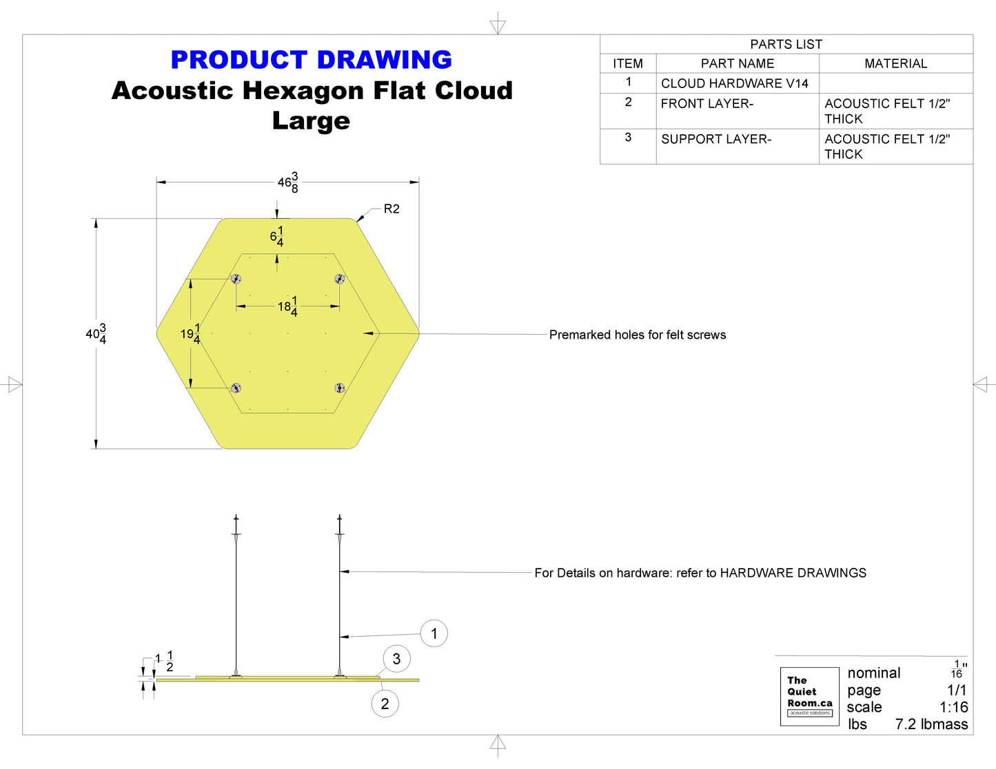 Acoustic Geometric Cloud - Large Hexagon 46-3/8"