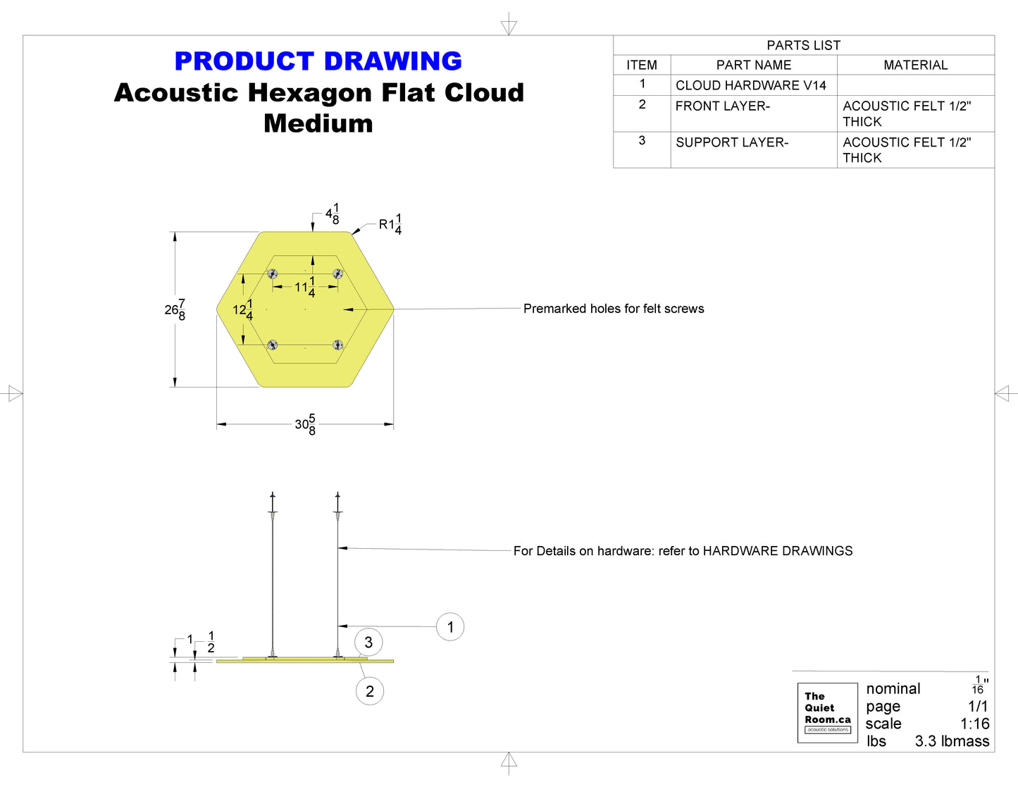 Acoustic Geometric Cloud - Medium Hexagon 30-5/8"