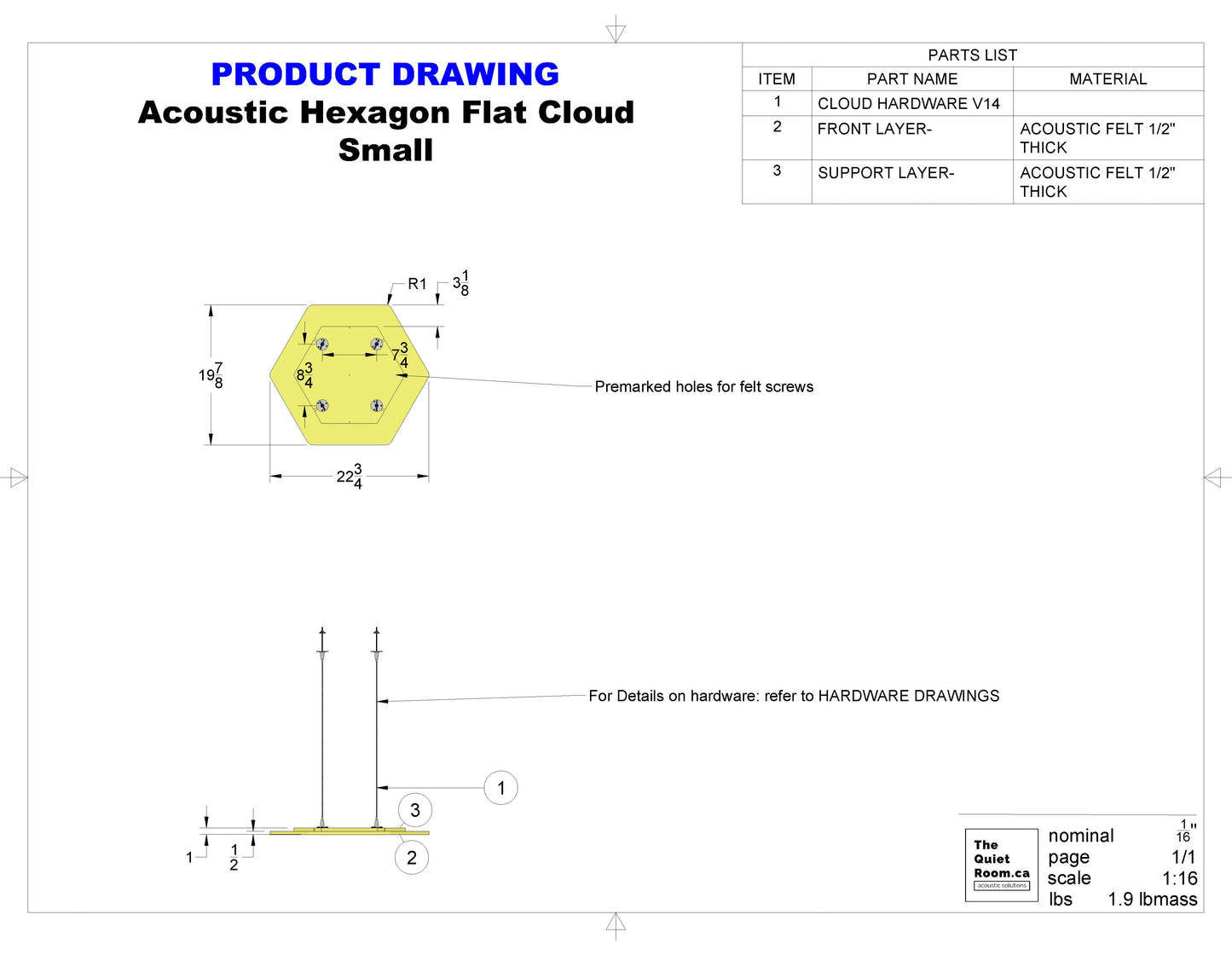 Acoustic Geometric Cloud - Small Hexagon 22-3/4"