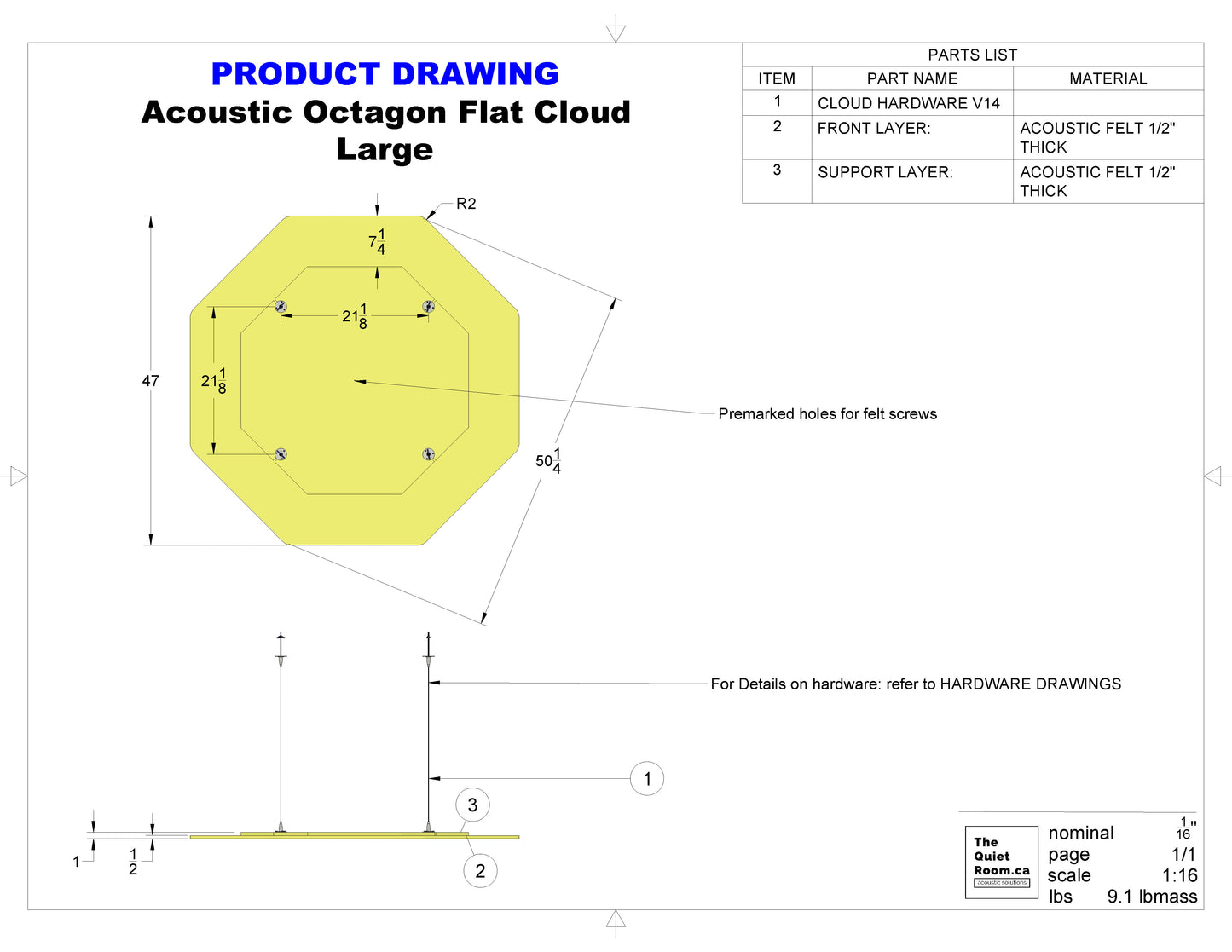 Acoustic Geometric Cloud - Large Octagon 50-1/4"