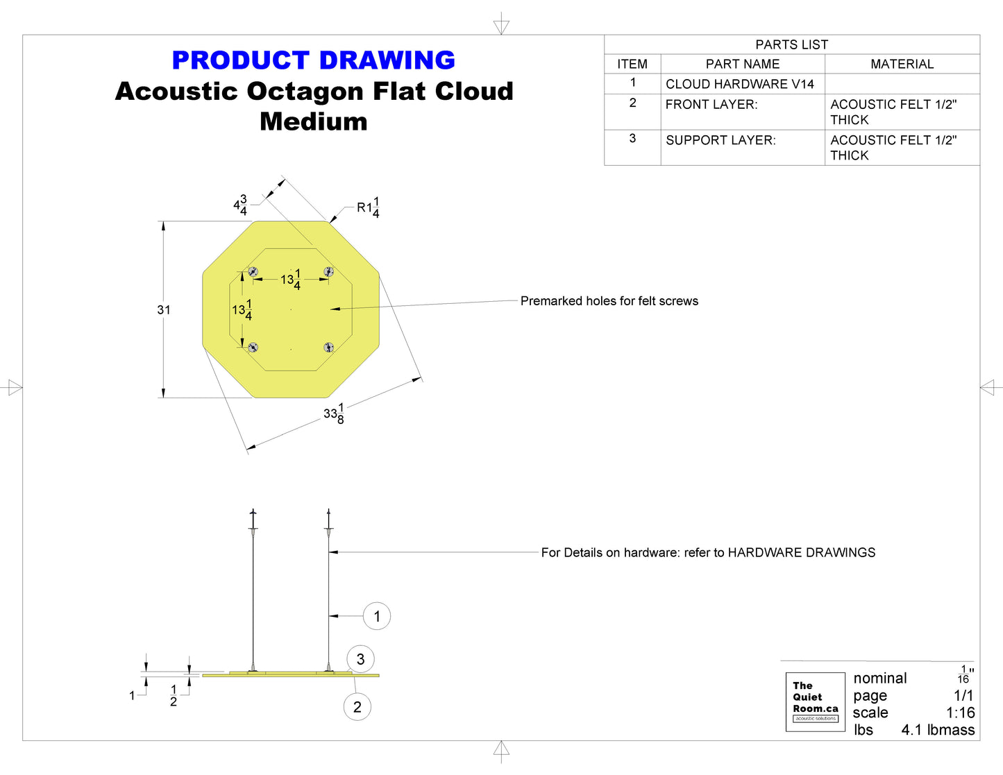 Acoustic Geometric Cloud - Medium Octagon 33-1/8"