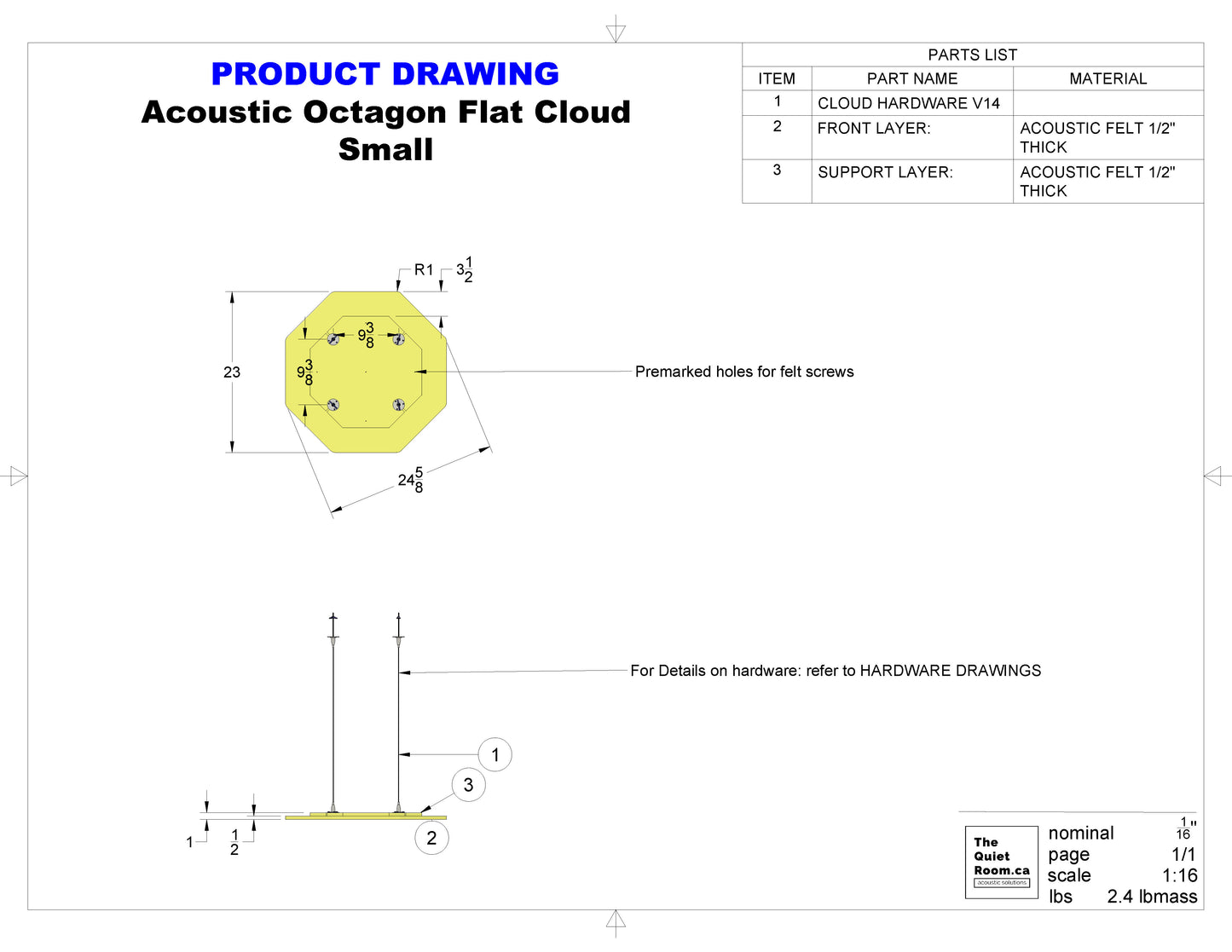 Acoustic Geometric Cloud - Small Octagon 24-5/8"