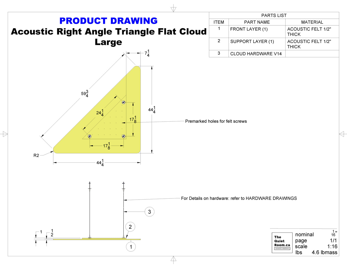 Acoustic Geometric Cloud - Large Right Angle Triangle 59-3/4"