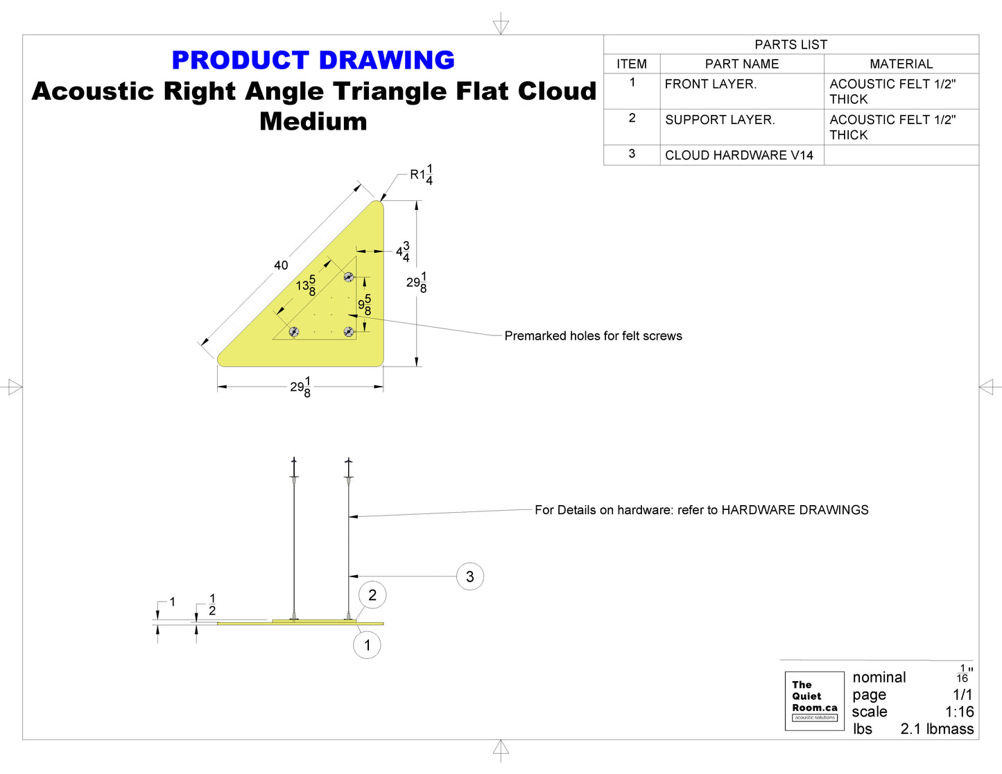 Acoustic Geometric Cloud - Medium Right Angle Triangle 40"