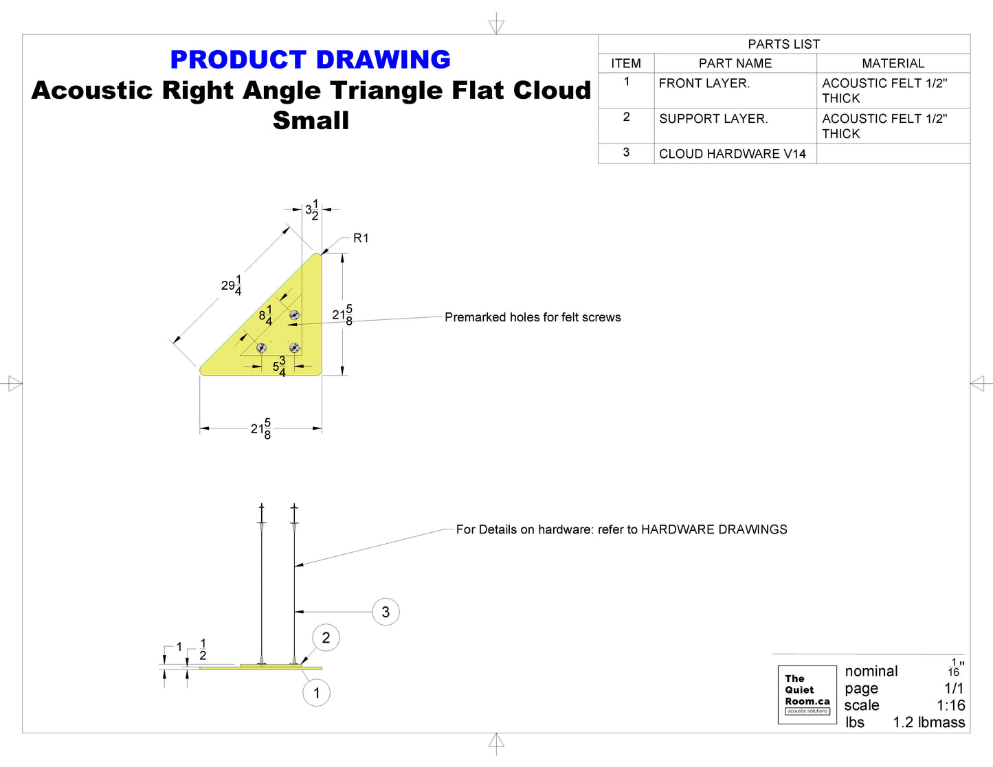 Acoustic Geometric Cloud - Small Right Angle Triangle 29-1/4"