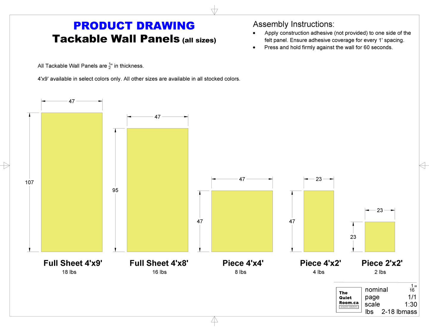 Acoustic 4x9 Tackable Wall Panel