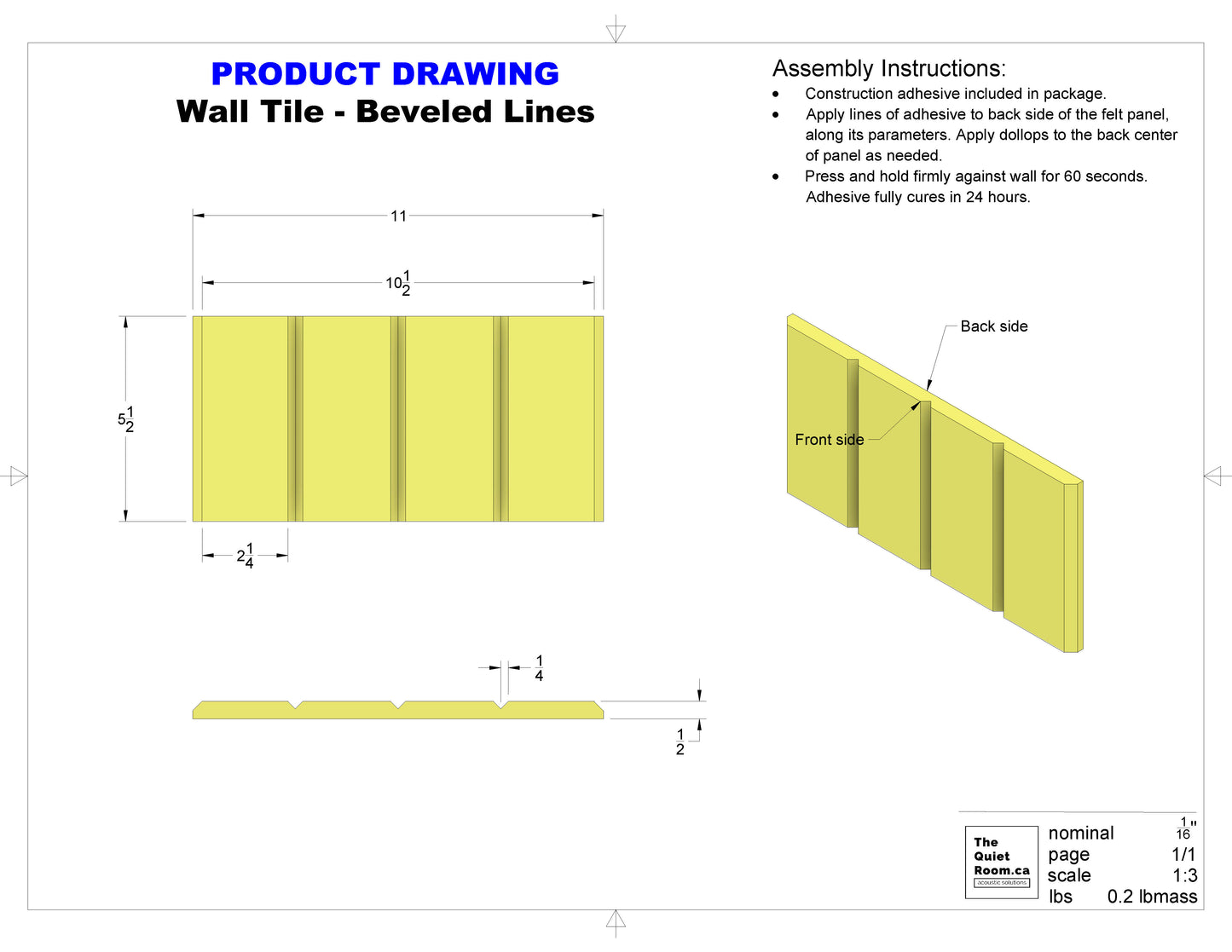 Acoustic Wall Tile - Beveled Lines