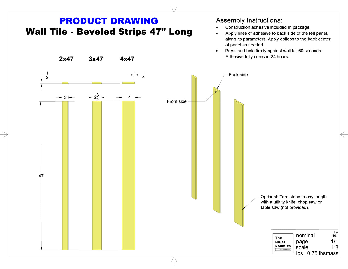 Acoustic Beveled Strips 47" Long